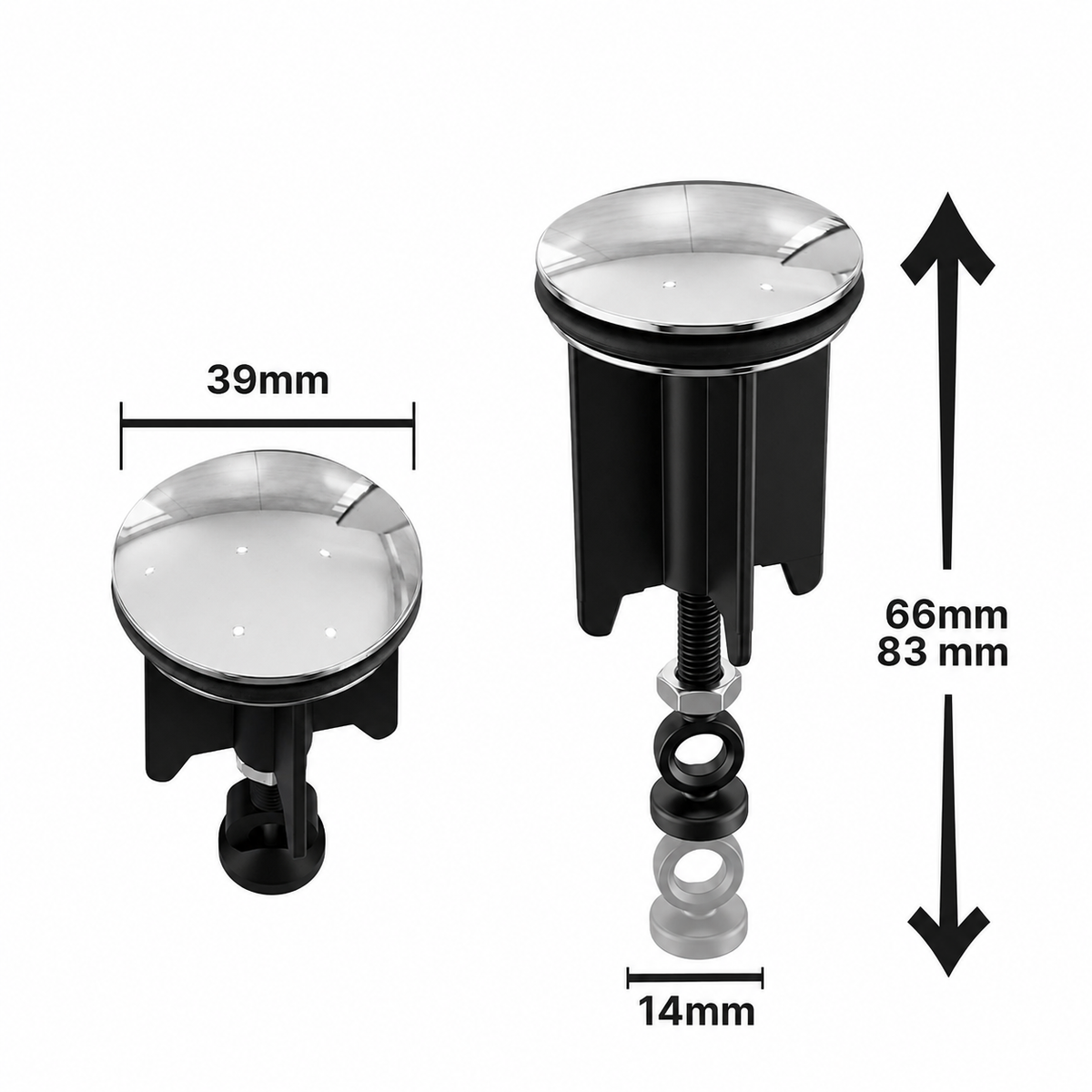 Afvoerstop 40 mm voor wastafel en bidet, voor excenterbediening