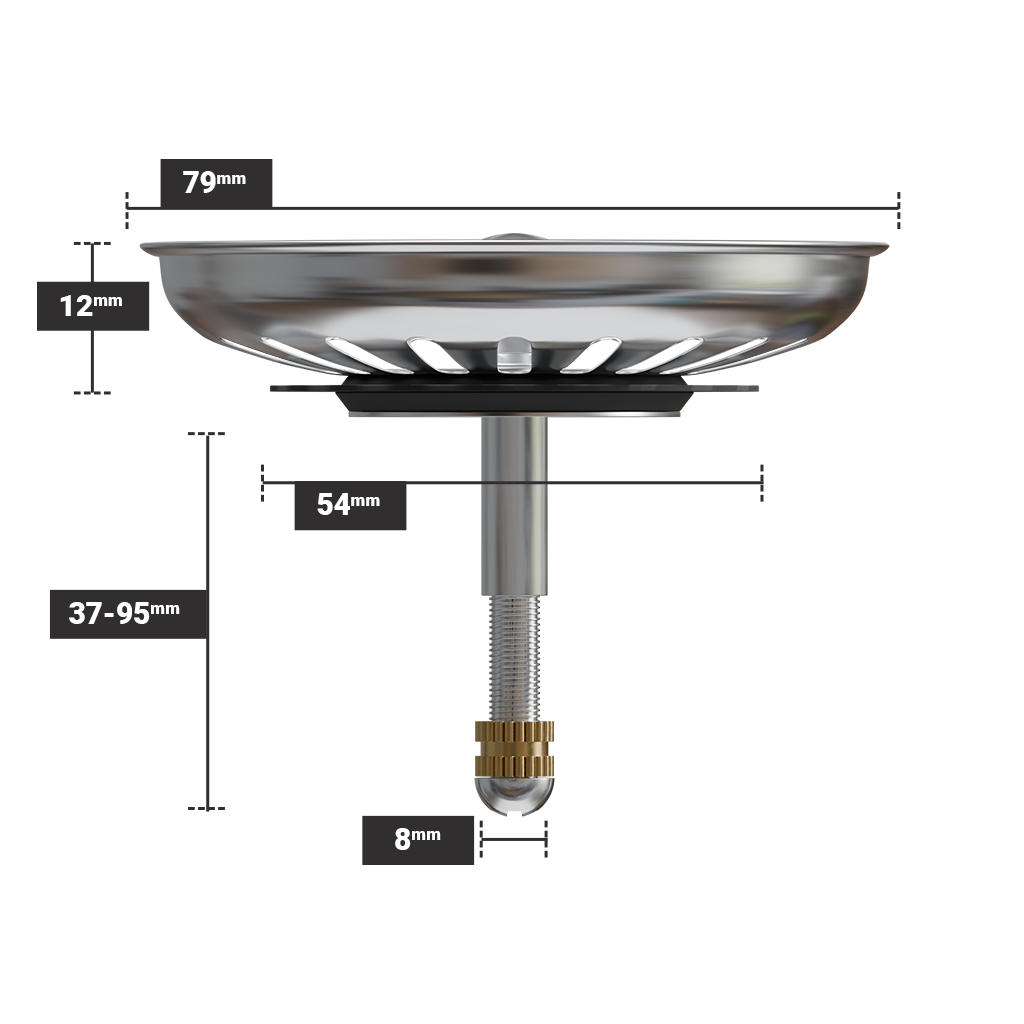 Korfplug 79 mm met verstelbare schroefpin 37 tot 95 mm, roestvrij staal