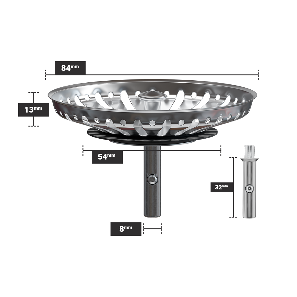 Korfplug 84 mm met balpin, roestvrij staal voor keukenspoelbak