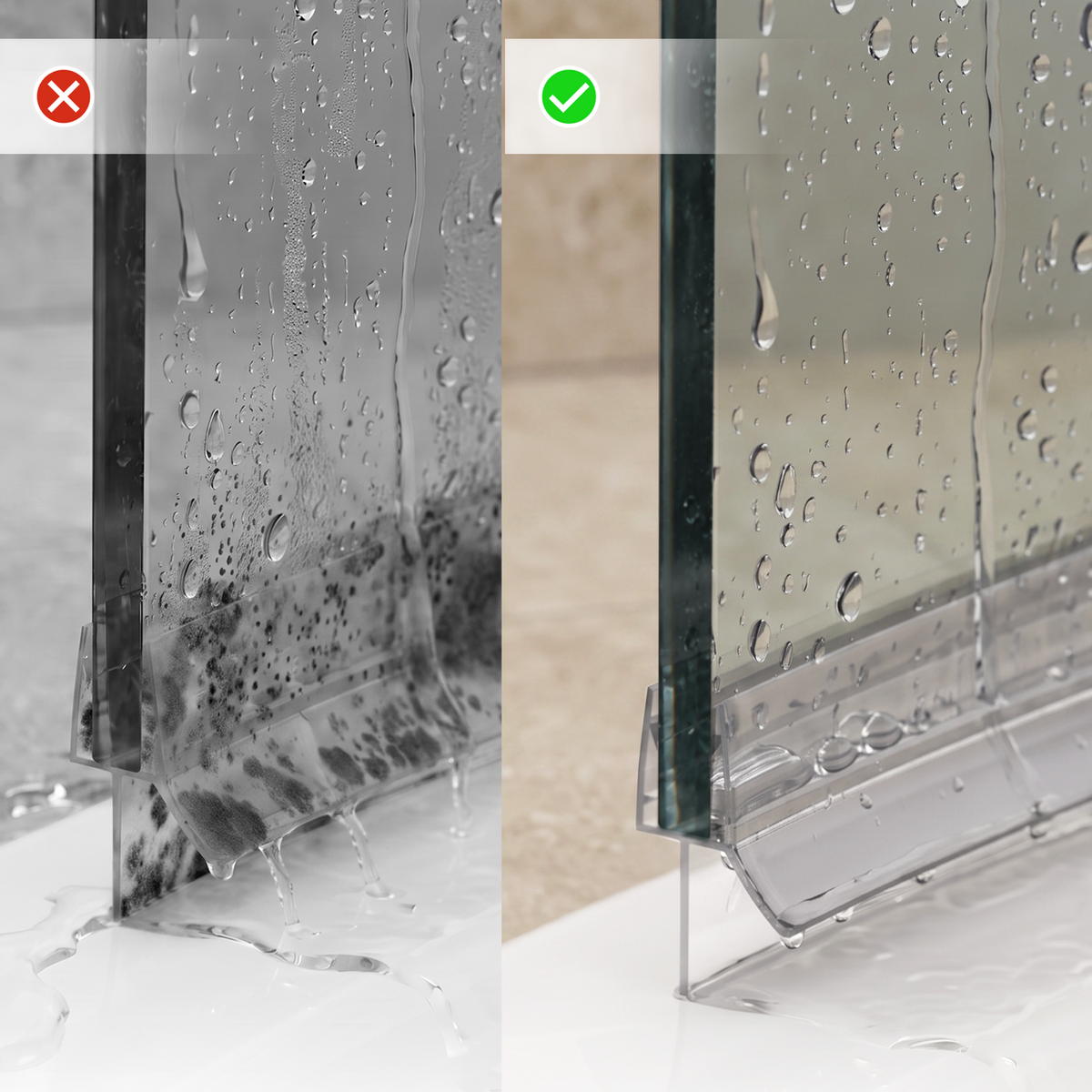 Shower Seal with Water Stop - 2x 1 Meter for 6-8mm Glass Doors