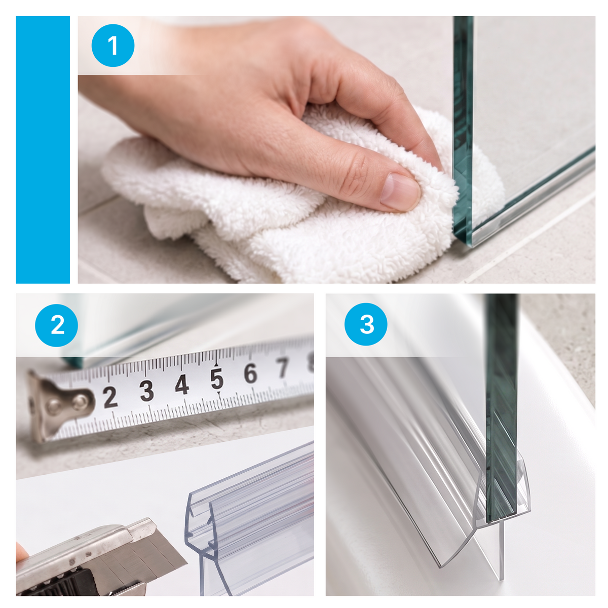 Shower Seal with Water Stop - 2x 1 Meter for 6-8mm Glass Doors