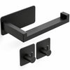 Toilet Roll Holder + 2 Wall Hooks Set - Black