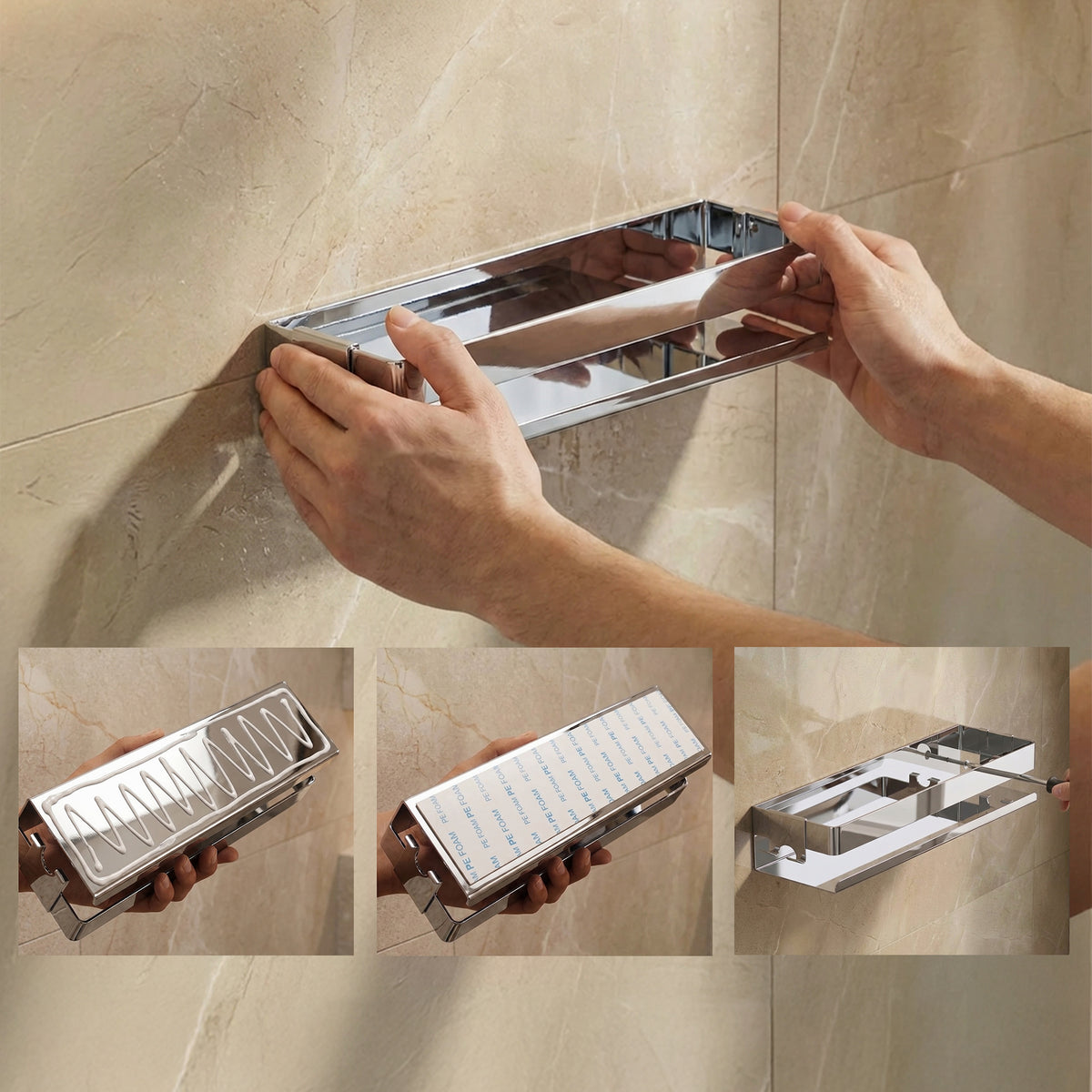 Shower Shelf Basket Stainless Steel with Multiple Wall Mounting Options