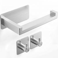 Toilet Roll Holder + 2 Wall Hooks Set - Brushed SS