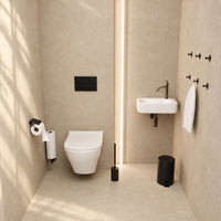 Toiletset Zwart 5-Delig - Reserverolhouder met Klepje & Hangende Reserverolhouder voor 3 Rollen - Toiletborstelhouder, Pedaalemmer en Handdoekhaakjes - Toiletaccessoireset