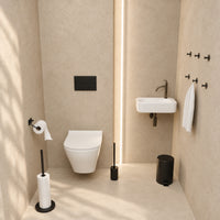 5-teiliges schwarzes WC-Set - Toilettenpapierhalter mit verstellbarem Arm & freistehender Toilettenpapierhalter für 5 Rollen - WC-Bürstenhalter, Mülleimer & Wandhaken