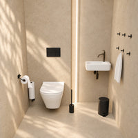 Toiletset Zwart 5-Delig - Toiletrolhouder met Verstelbare Arm & Hangende Reserverolhouder voor 3 Rollen - Toiletborstelhouder, Pedaalemmer en Handdoekhaakjes - Toiletaccessoireset