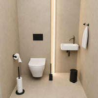 5-Delige Zwarte Vierkante Toiletset - Staande Toiletrolhouder voor 5 Rollen & Zelfklevende Toiletrolhouder - Toiletborstelhouder, Prullenbak & Muurhaken
