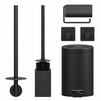 5-Delige Zwarte Vierkante Toiletset - Wandgemonteerde Toiletrolhouder voor 3 Rollen & Hangende Toiletrolhouder met Beschermkap - Toiletborstelhouder, Prullenbak & Muurhaken