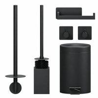5-teiliges Schwarzes Eckiges Toilettenset - Wandmontierter Toilettenpapierhalter für 3 Rollen & Selbstklebender Toilettenpapierhalter - WC-Bürstenhalter, Mülleimer & Wandhaken
