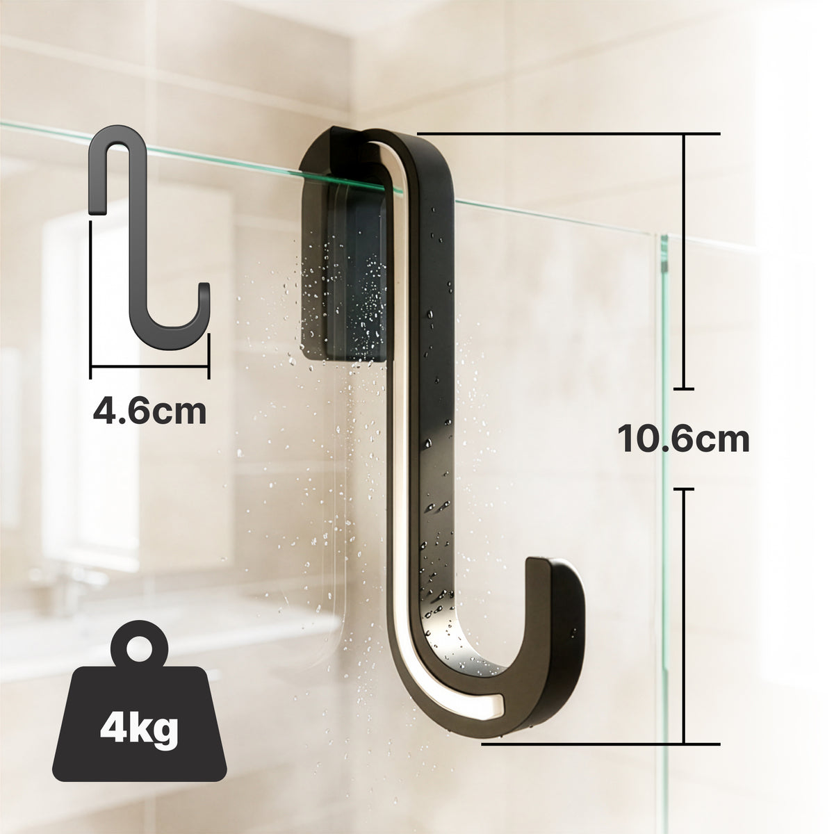 Douchedeurhaken met siliconencoating, set van 2, voor glas 6 tot 10 mm