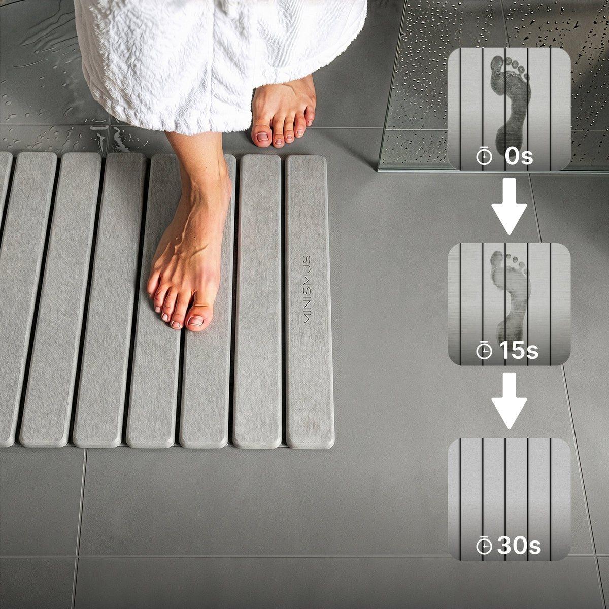 Oprolbare diatomiet badmat 60 × 40 cm, sneldrogend en antislip