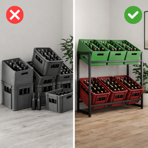 Krattenrek voor 6 kratten, draagvermogen 150 kg, inclusief 2 ophanghaken