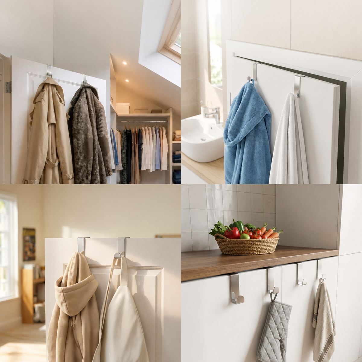RVS deurhaken voor deuren van 1,6 en 2,2 cm, set van 4, inclusief beschermpads