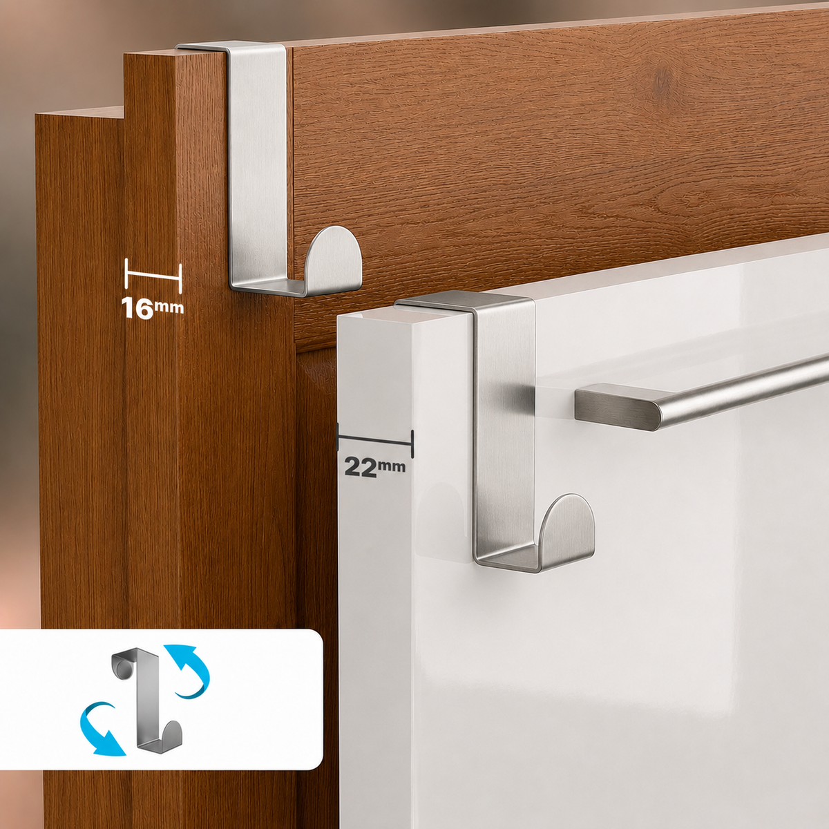 RVS deurhaken voor deuren van 1,6 en 2,2 cm, set van 4, inclusief beschermpads