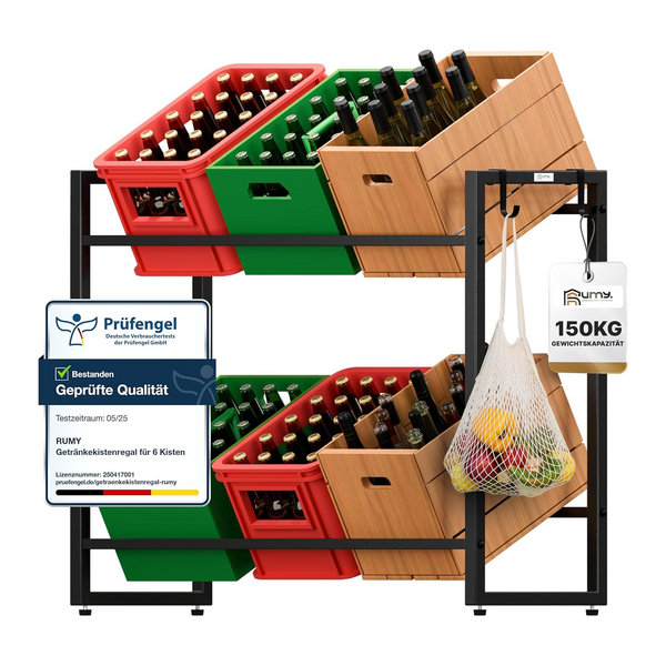 Krattenrek voor 6 kratten, draagvermogen 150 kg, inclusief 2 ophanghaken