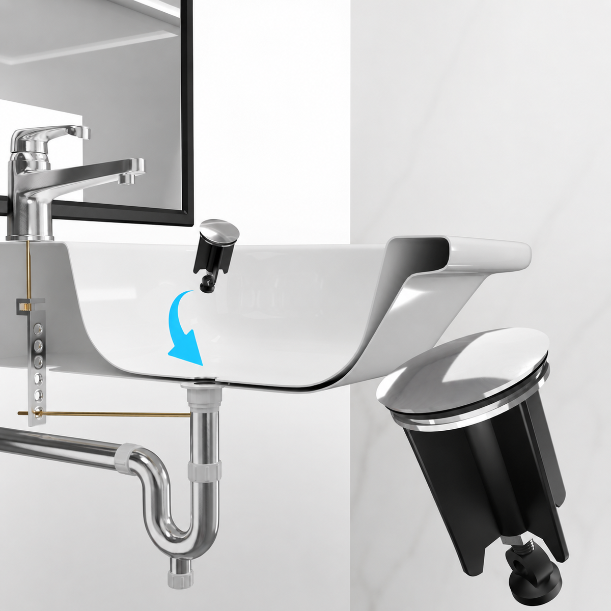 Afvoerstop 40 mm voor wastafel en bidet, voor excenterbediening