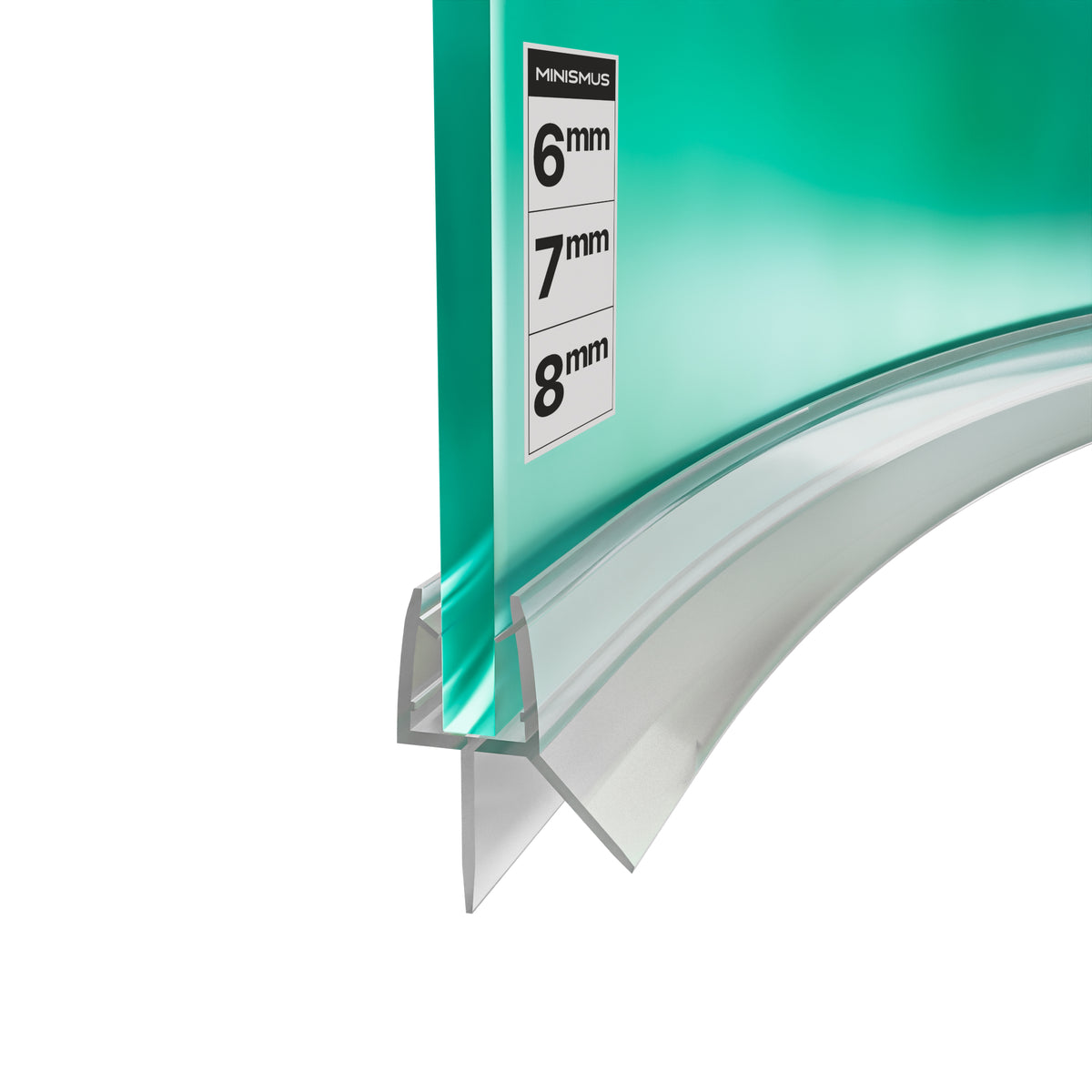 Halfronde douchestrip met waterkering, 2 × 100 cm, voor glas 6 tot 8 mm