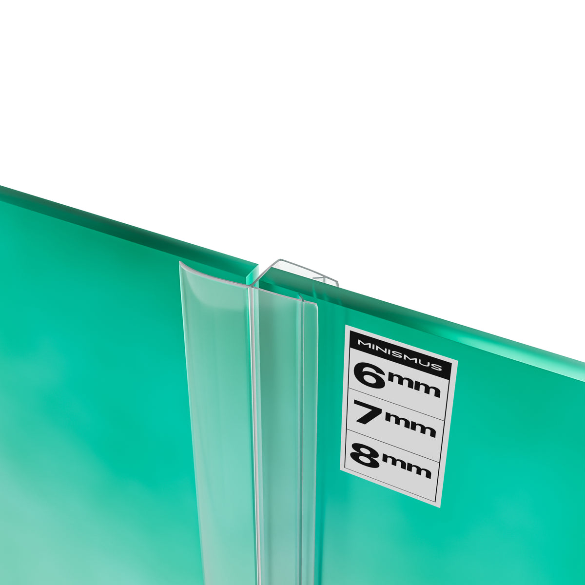 Verticale douchedeurstrip U profiel, 2 × 200 cm, voor glas 6 tot 8 mm