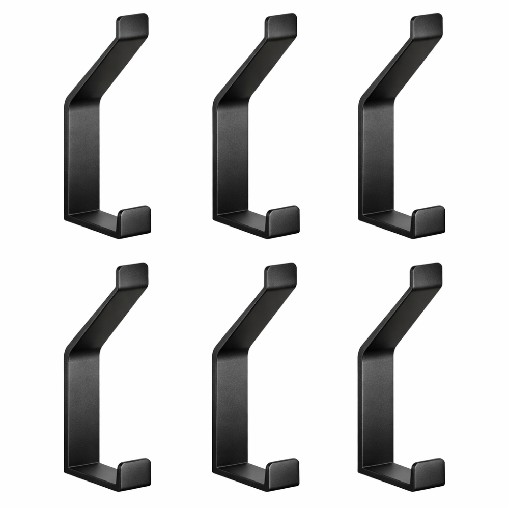 Dubbele aluminium wandhaken, set van 6, draagvermogen tot 15 kg