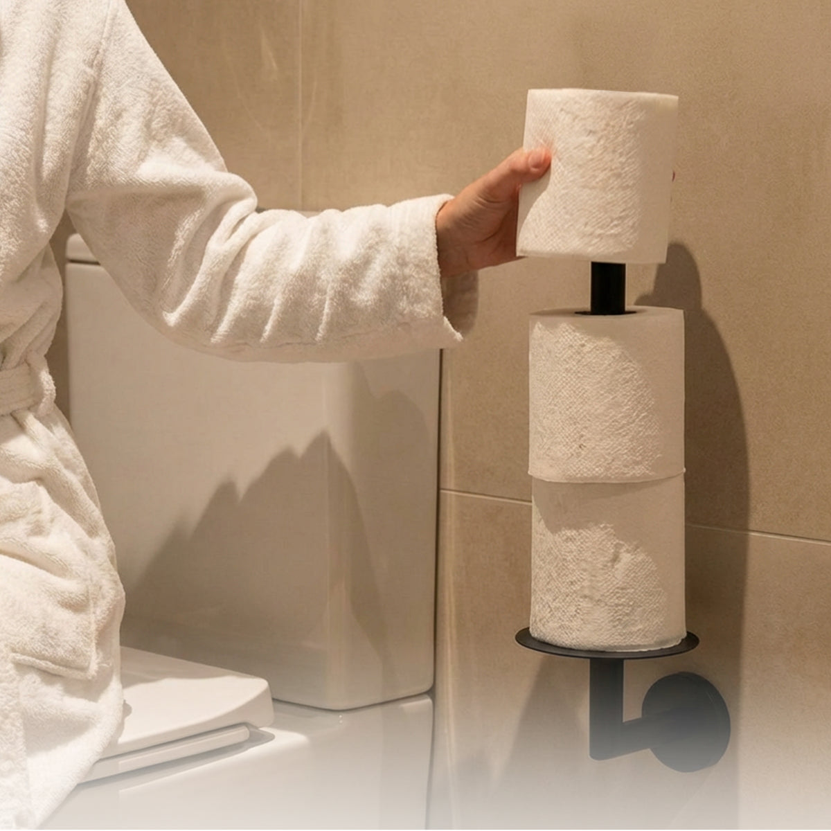 Wandgemonteerde reserverolhouder voor 3 toiletrollen, roestvrij staal