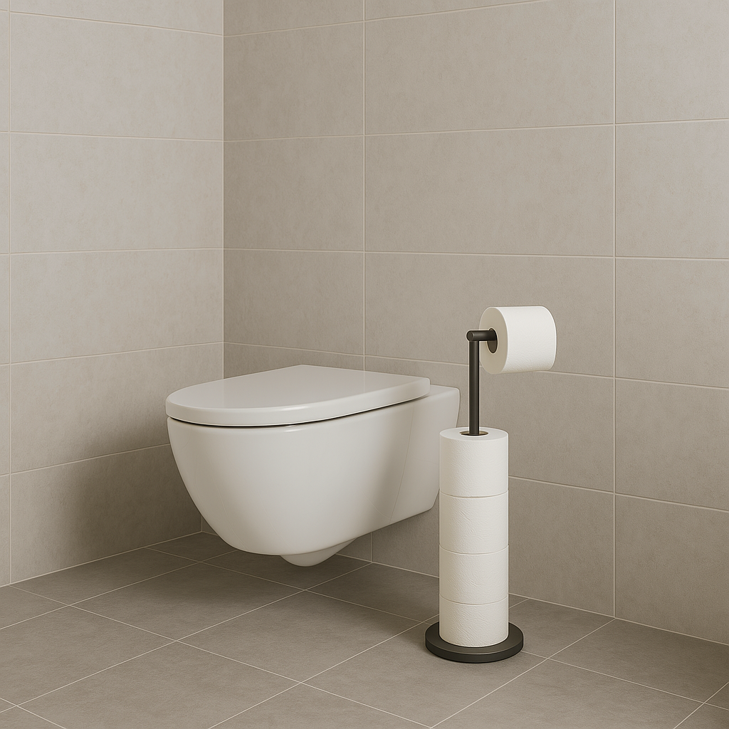 Staande toiletrolhouder 2 in 1 voor 5 rollen, met click up arm en verzwaarde voet