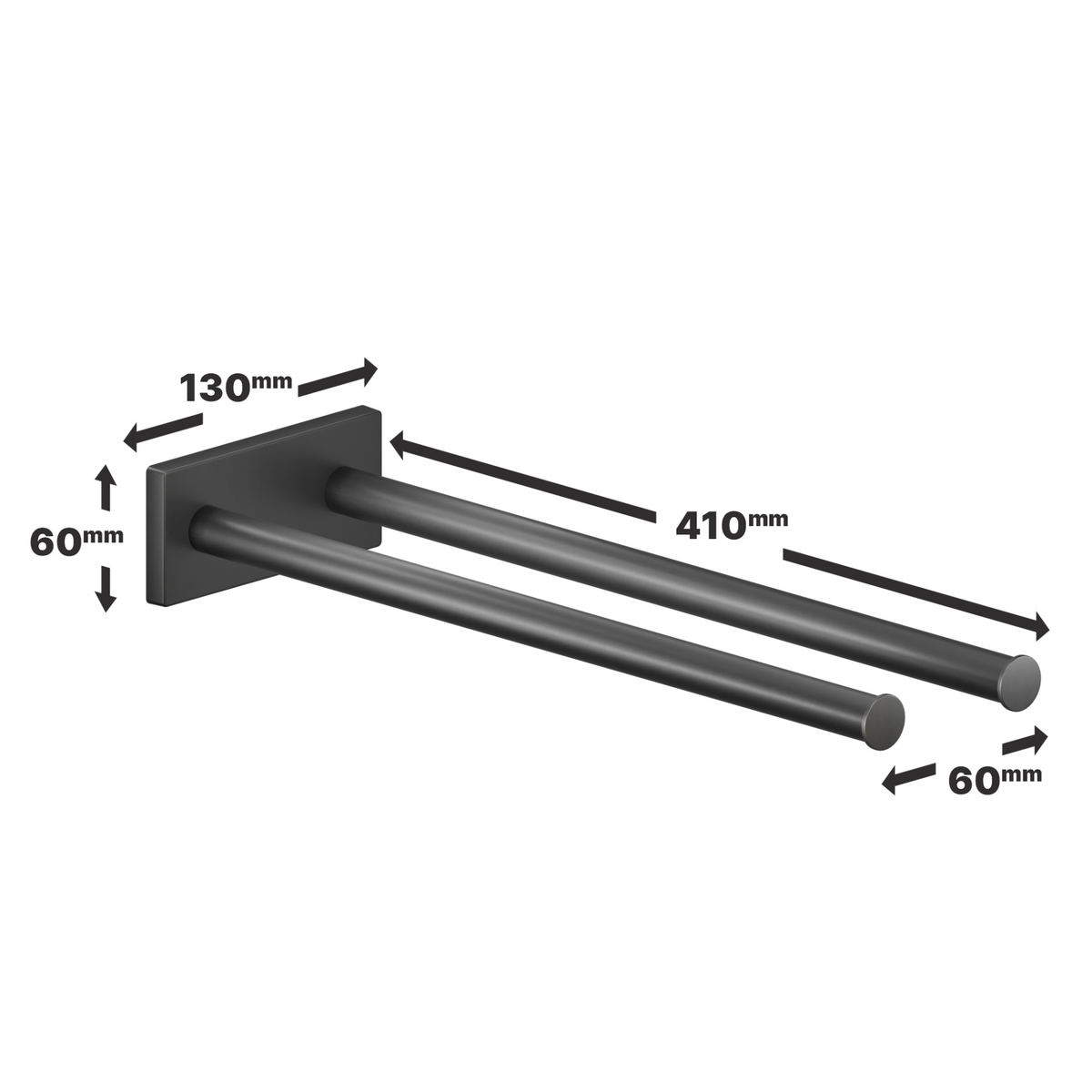 Towel Bar Holder Black 41cm – Dual Arm, Rust Resistant